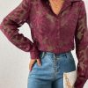 Floral Jacquard Shirt Turn-Down Collar Single-Breasted Blouse