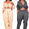Women's Sexy Crop V-Neck Solid Color Cross Front Top Pants Two-Piece Set