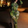 Printed Color-Block Casual Mesh Pants Set Slim Fit Top & Trousers