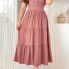 Women's Casual Short-Sleeve V-Neck Slim Waist Button A-Line Dress