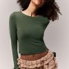 Women's Comfort Floral Cuff Long-Sleeve Cropped Slim Fit Top