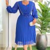 Chic Career Slim Waist Pleated A-Line Chiffon Dress