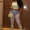 Women's Sporty Hollow-Out Printed Slim-Fit Pants Set Tank Top & Leggings