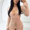 Women Sexy V-Neck Striped Knitting Contrast Romper