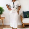 French Elegance Chic Fitted Round Neck Short-Sleeve Gold Button Knit Dress