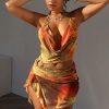 Women Summer Printed Sexy Backless Strappy Dress
