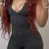 Women Sleeveless Backless Solid V-Neck Jumpsuit