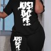 Printed Women's Fashion T-Shirt Shorts Two-Piece Set