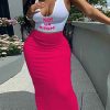 Summer Letter print Tank Top Slim Long Skirt Two piece set