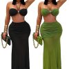 Sexy Strapless Ruched Mesh Mermaid Long Skirt Set