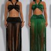 Women's Fashion Sexy Strap Top & Fringe Long Skirt Two-Piece Set