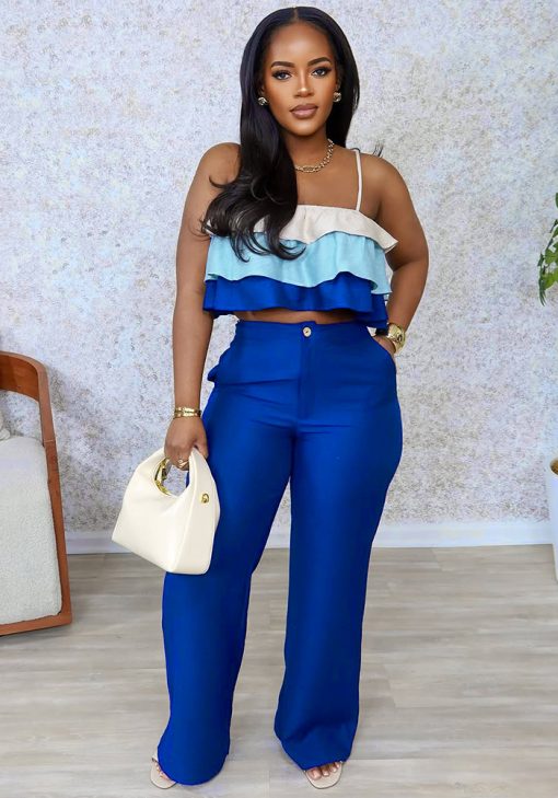 Women's Spring Summer Camisole Ruffle Top High Waist Pants Set