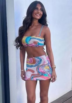 Beach Holiday Multi-Color Sleeveless Top & Mini Skirt Set